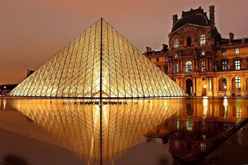 Louvre Pyramid at night, Paris