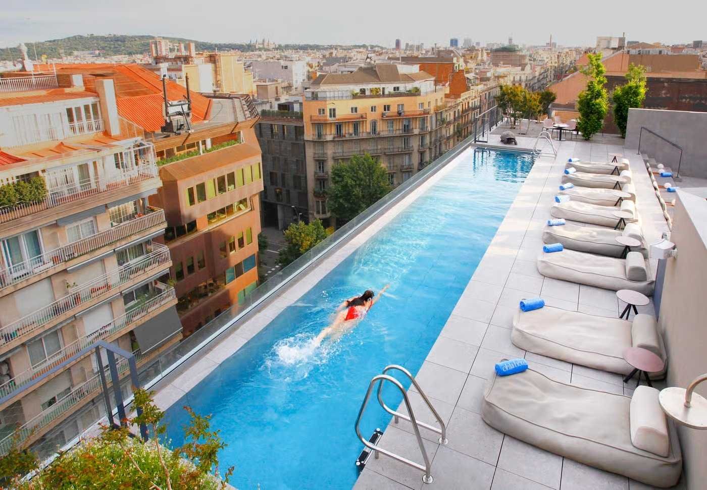 Ohla Barcelona rooftop pool with city views