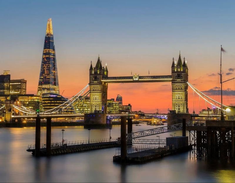 Tower Bridge and the Shard at sunset, London